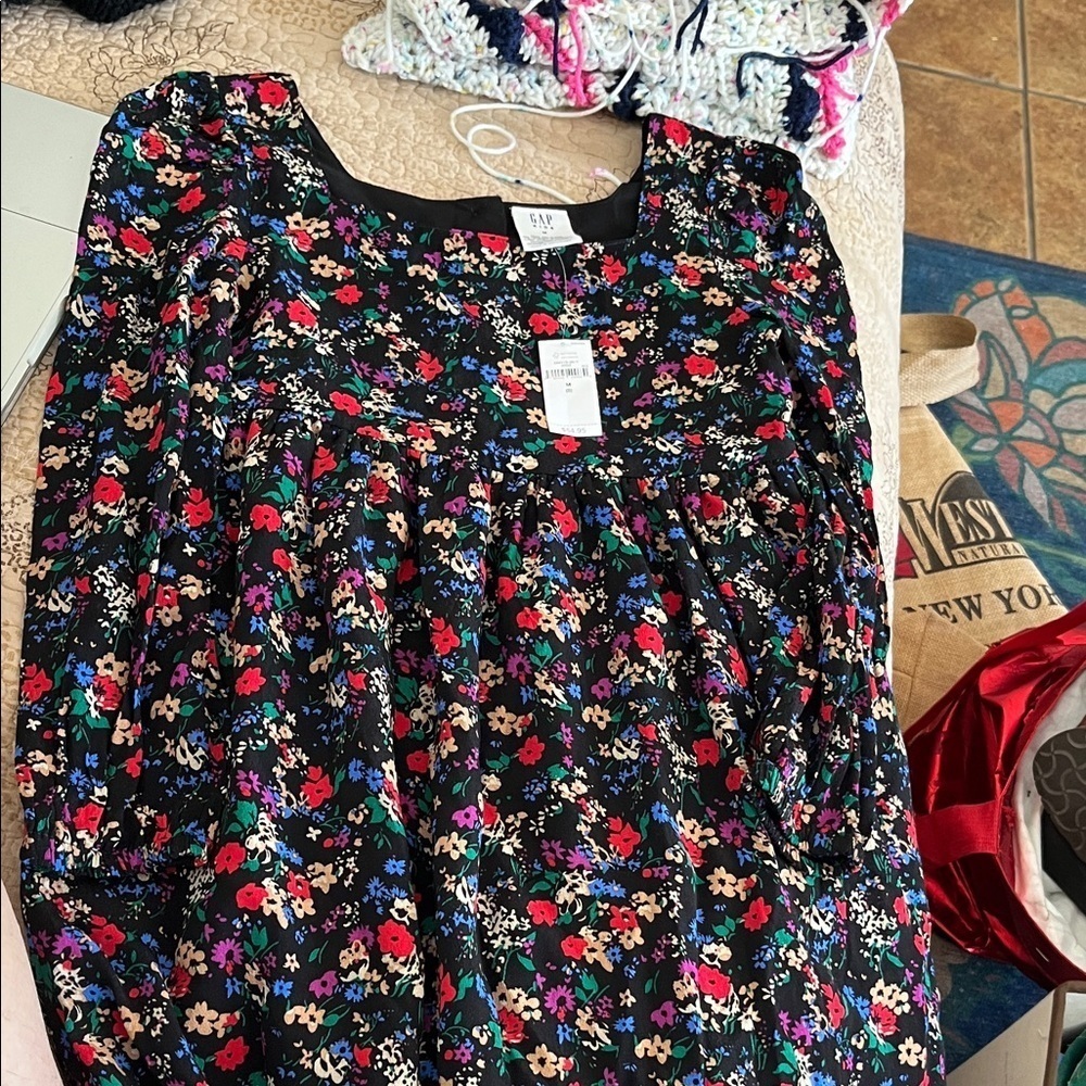 Gap Black Floral Kids Dress Size M